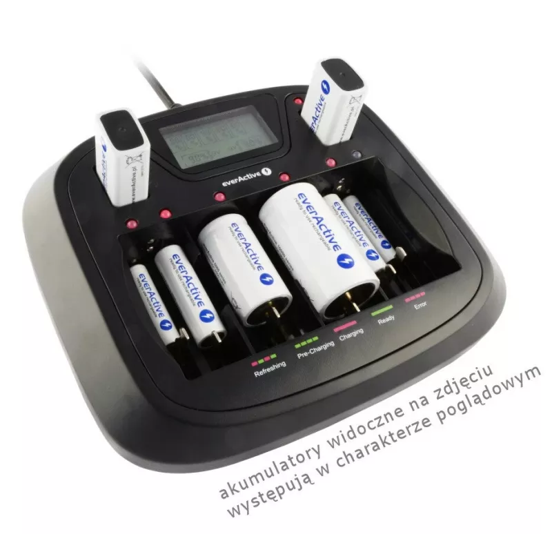 Akulaadija everActive NC-900U Universal DC — laeb AA, AAA, C, D, 9V, kuni 6 elementi, must