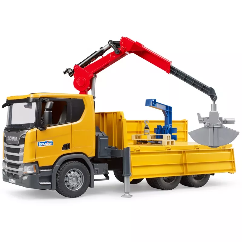 Mängu ehitusveok BRUDER Scania Super 560R kraana ja 2 kaubaalusega