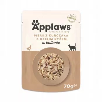 Niiske kassitoit Applaws Kana rinnafilee loodusliku riisiga puljongis 70 g kott, täiskasvanud, 16% valku, 80% niiskust