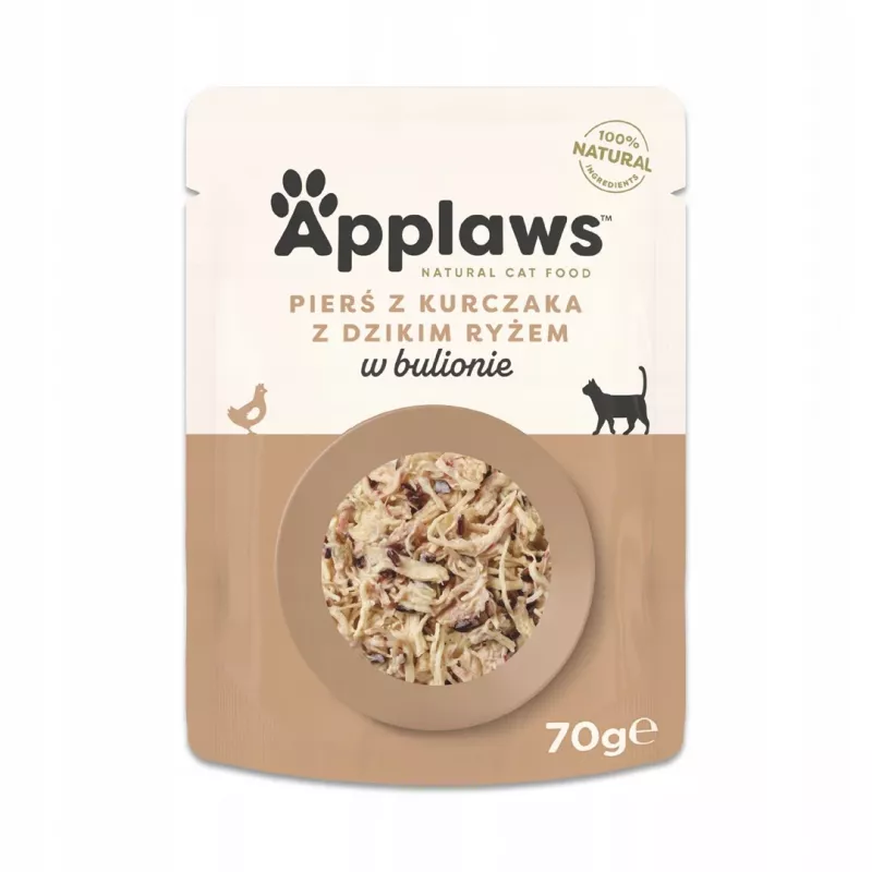 Niiske kassitoit Applaws Kana rinnafilee loodusliku riisiga puljongis 70 g kott, täiskasvanud, 16% valku, 80% niiskust
