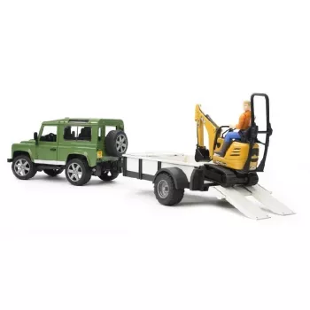 Mängusõiduk BRUDER Land Rover Defender haagise CAT ja mehega