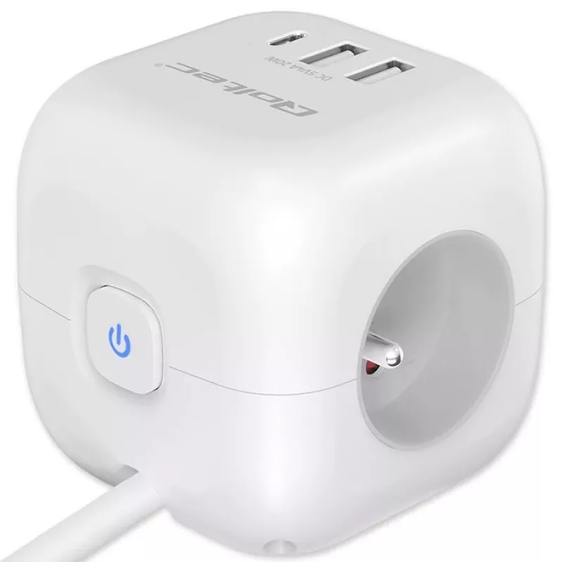 Toitepistik QOLTEC 52547 3× vahelduvvoolupistikupesa, 2× USB-A, 1× USB-C PD 20W