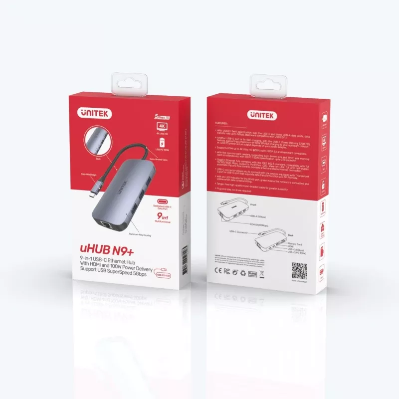 UNITEK D1071A liidesejaotur USB 3.0 SuperSpeed 5 Gb/s hõbedane