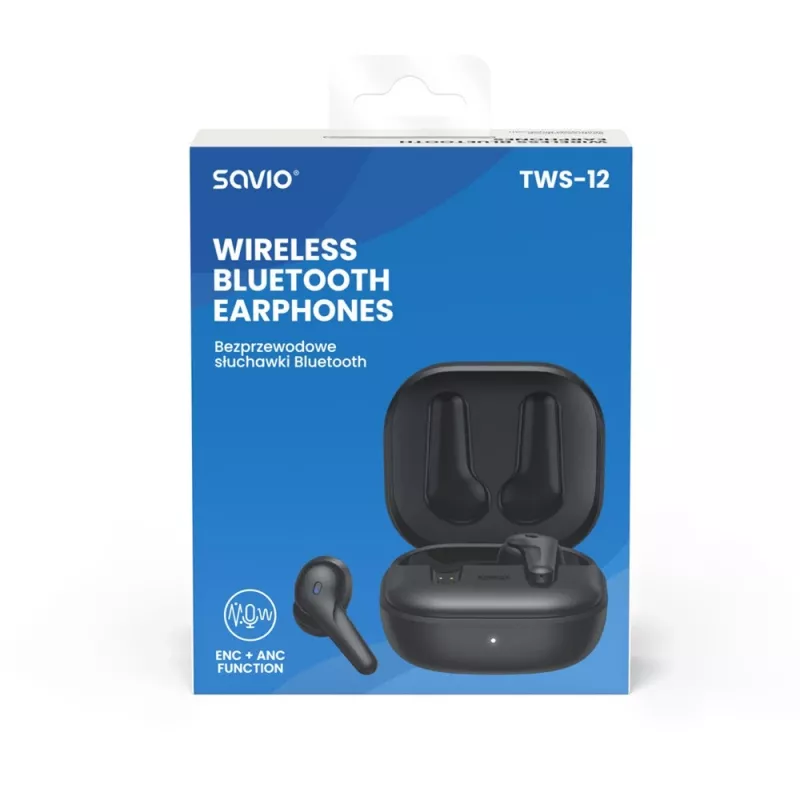 SAVIO kõrvasisene TWS-peakomplekt TWS-12, Bluetooth 5.3, sisseehitatud mikrofon, must