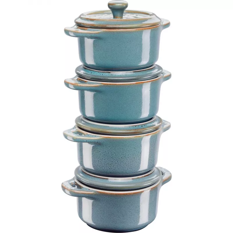 Staub Mini Cocotte ümmargune, 4 tk – 200 ml, antiiktürkiis