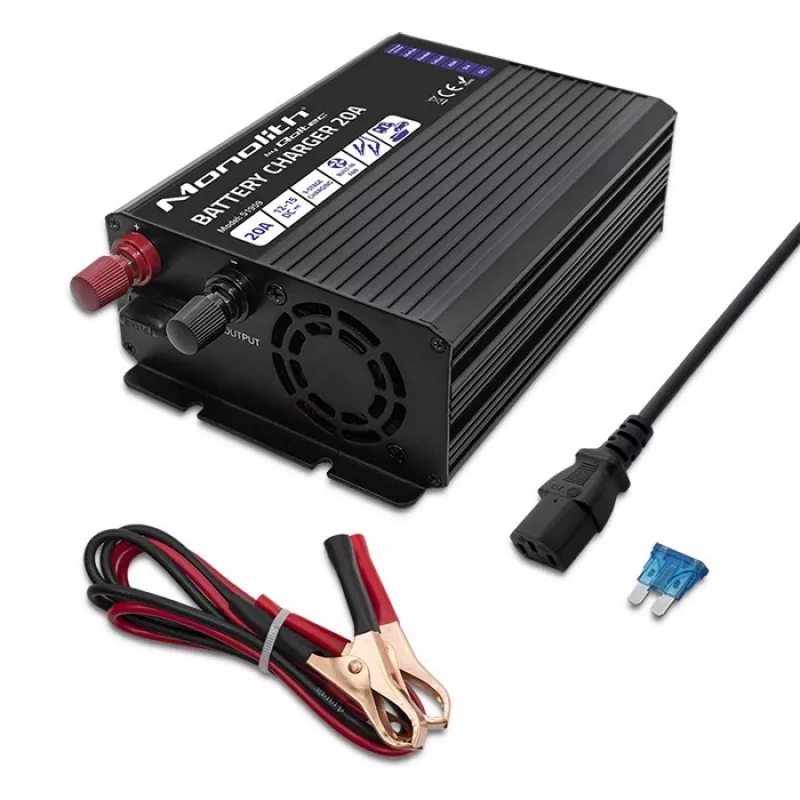 Laadija QOLTEC Monolith 20A 12V LiFePO4, AGM, GEL, SLA akudele