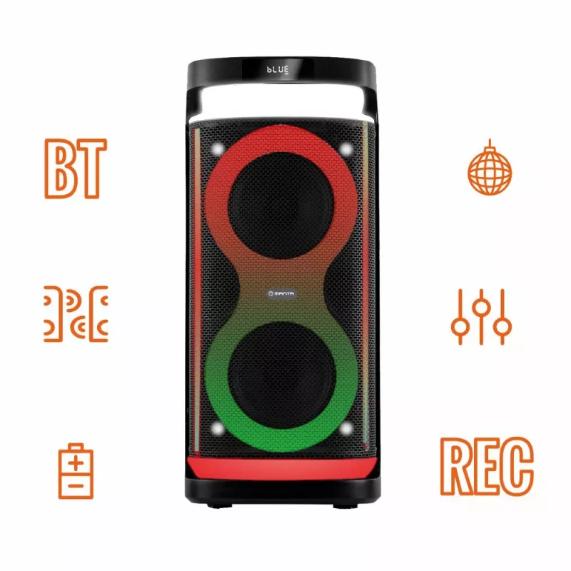 Kaasaskantav kõlar MANTA SPK0601B100, 100 W, Bluetooth, karaoke, juhtmevaba mikrofon, aku, ekvalaiser, diskotuled