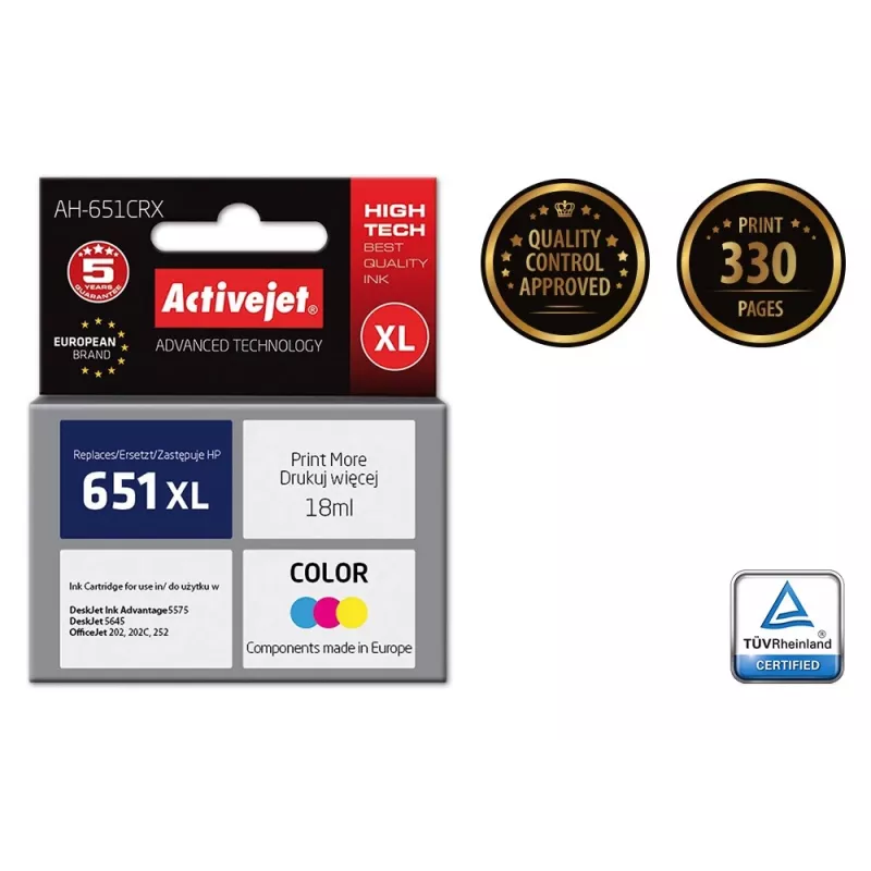 Activejet AH-651CRX tint (asendus HP 651 C2P11AE; Premium; 18 ml; värviline)