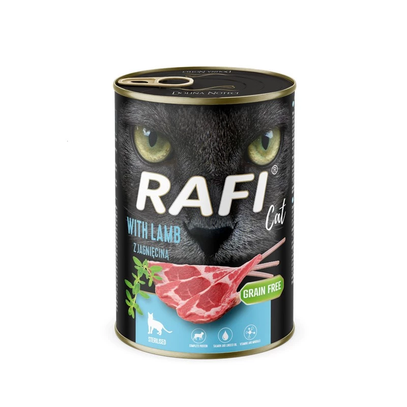 Märg kassitoit Dolina Noteci Rafi Lamb 400 g kotike — lambaretsept, täisväärtuslik toit täiskasvanud kassidele