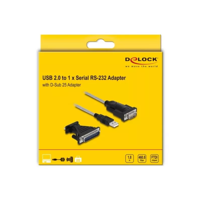 DeLOCK Adapter USB 2.0 Type-A Serial RS-232 D-Sub 9 + D-Sub 25