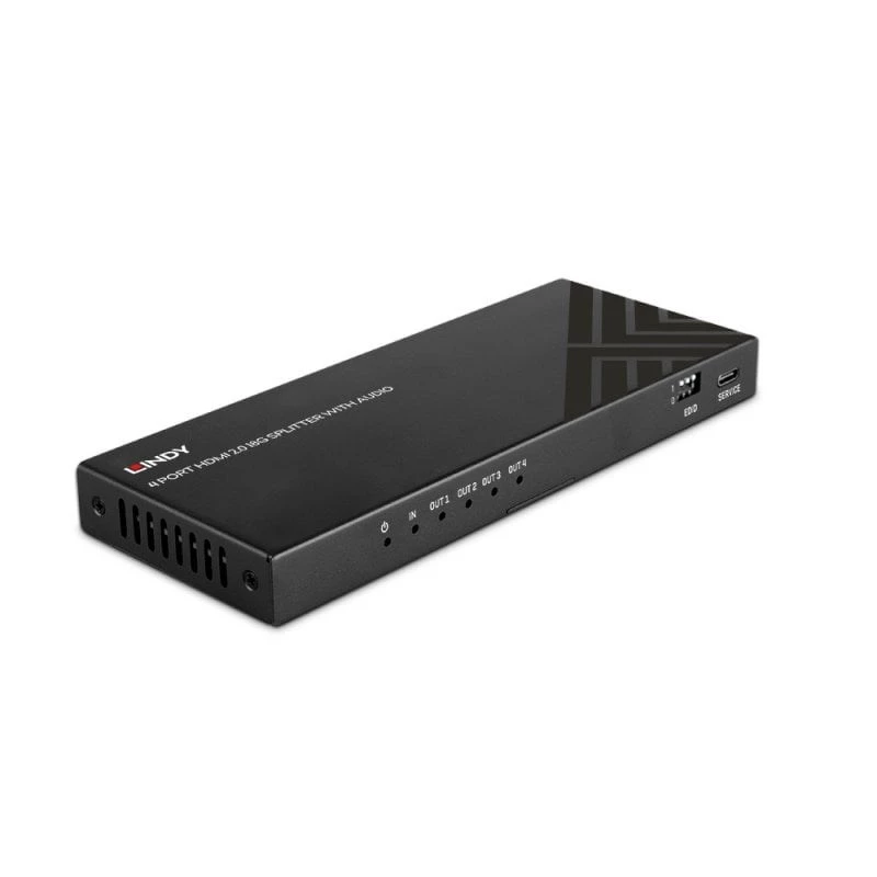 Lindy 4-pordiline HDMI 8K60 jaotur heliga, HDMI, 4x HDMI, 3,5 mm, 7680 x 4320 pikslit, Must, Metall