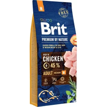 Brit Premium by Nature Adult M kuivkoeratoit 15 kg — kana, 26% valku, 15% rasva