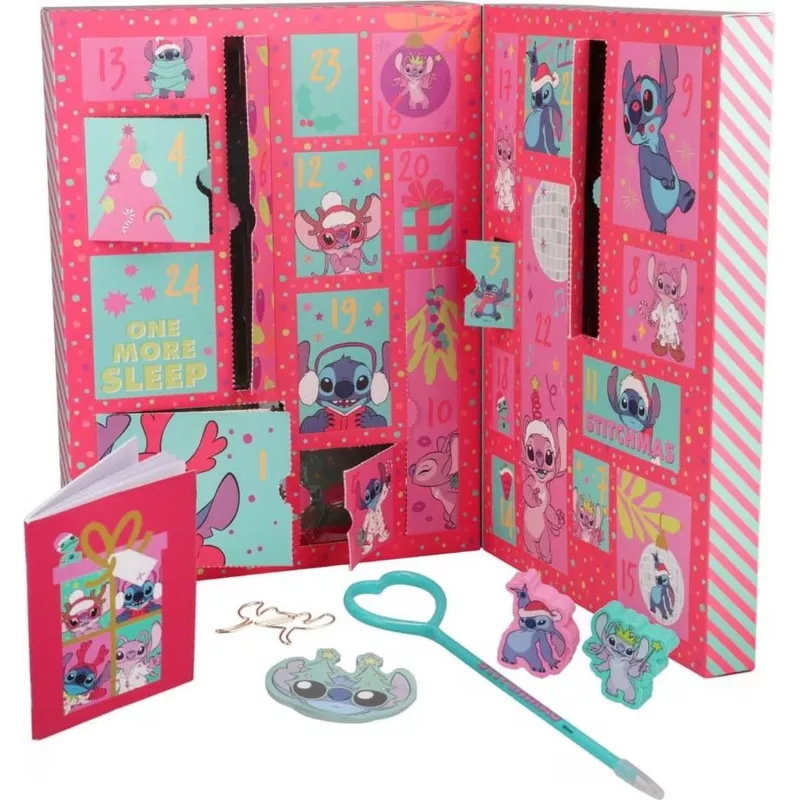 Adventkalender Paladone Stitch kirjatarbed 24-päevane 24 unikaalse kirjatarbeesemega