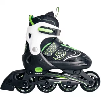 Inline skates Muuwmi 682 adjustable size 33–36 roheline/Must with protector set