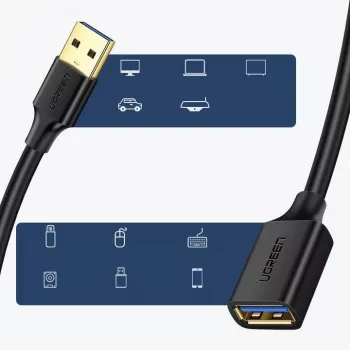 Ugreen pikenduskaabli adapter USB 3.0 (emane) kuni USB 3.0 (isane) 2 m (must)