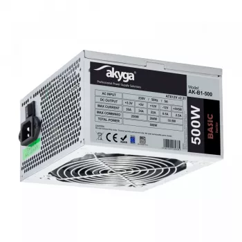 Toiteplokk Akyga AK-B1-500, 500 W, ATX 2.31, 20+4 pin, 120 mm ventilaator, mittemodulaarne
