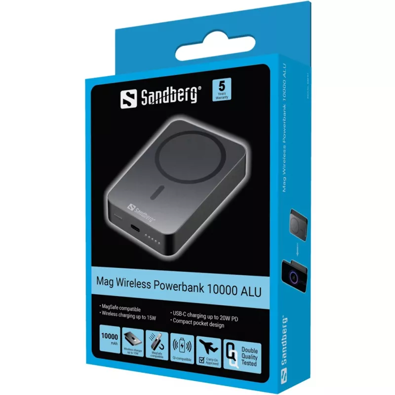 Kaasaskantav laadija Sandberg Mag Wireless Powerbank 10000 ALU, 10000 mAh