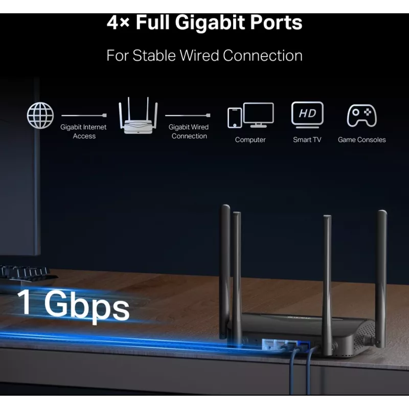 Lauapealne ruuter MERCUSYS MR25BE EasyMesh Wi‑Fi 7 kaheribaline 2,4/5 GHz, 3600 Mbps, 3× Gigabit LAN, 4 välist antenni