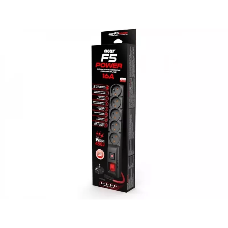 ACAR F5 POWER Must 5 AC-pistikupesa 230 V 1,5 m