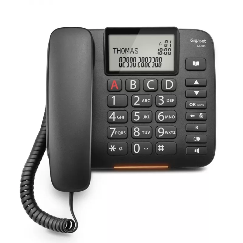 Analoogtelefon Gigaset DL380 helistaja ID-ga, juhtmega telefonitoru, must