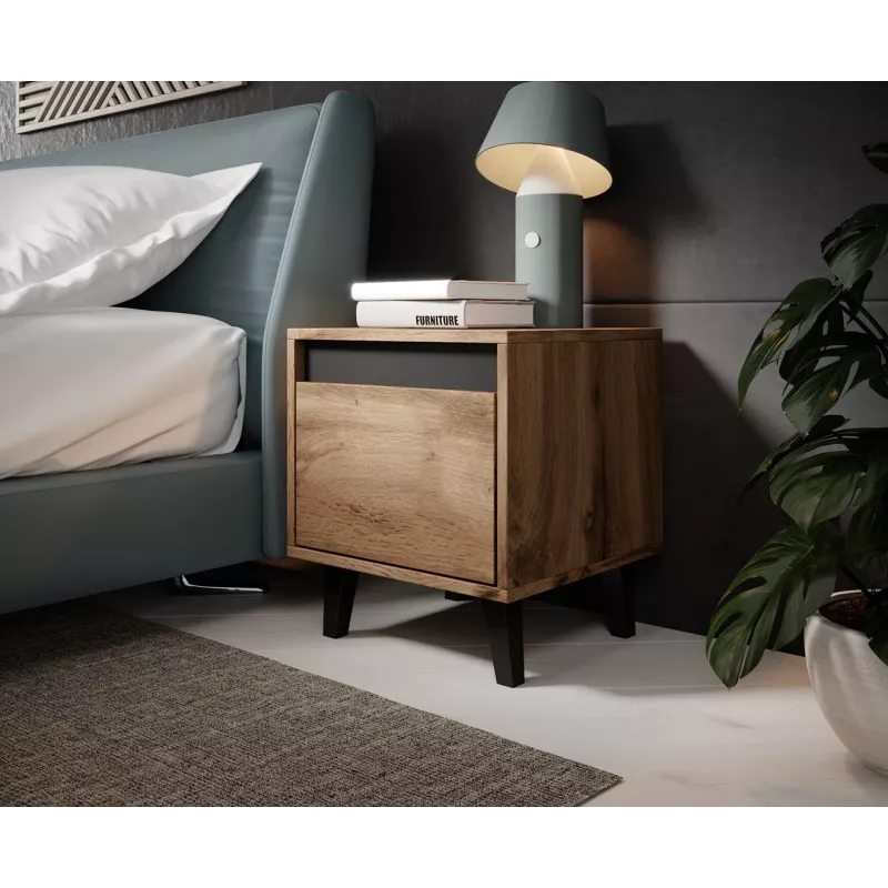 Öökapikeste komplekt cama meble NORD, 2 tk, 40×38×45 cm, tamm wotan/antratsiit, 1 sahtel, 16 mm raam