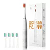 Sonic hambahari OCLEAN FLOW Adult — akutoitel, valgendusrežiim, integreeritud taimer, reguleeritav kiirus, kõrgus 255 mm, valge, 0,13 kg, 1 käepide + 1 harjapea