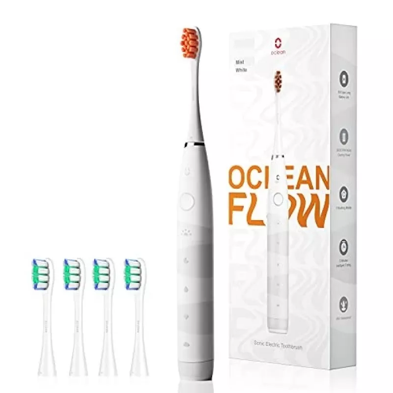 Sonic hambahari OCLEAN FLOW Adult — akutoitel, valgendusrežiim, integreeritud taimer, reguleeritav kiirus, kõrgus 255 mm, valge, 0,13 kg, 1 käepide + 1 harjapea