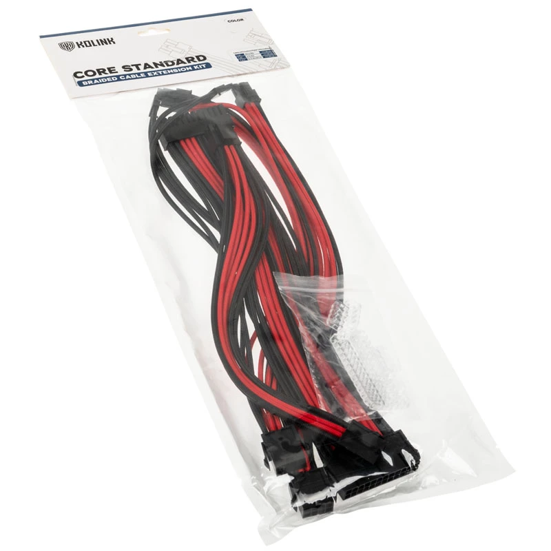 Kolink Core Standard põimitud kaablipikenduskomplekt - süsimust / võidusõidupunane, 24‑pin + 8‑pin + 6+2‑pin + SATA