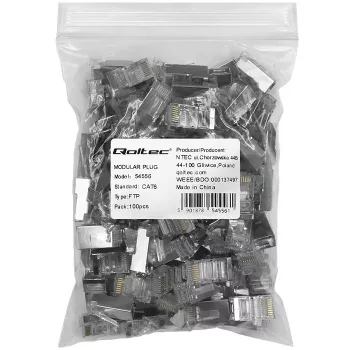 RJ45 modulaarpistik QOLTEC 54556 CAT6 FTP, hõbedane, 18×22×11 mm, 100 tk pakendis