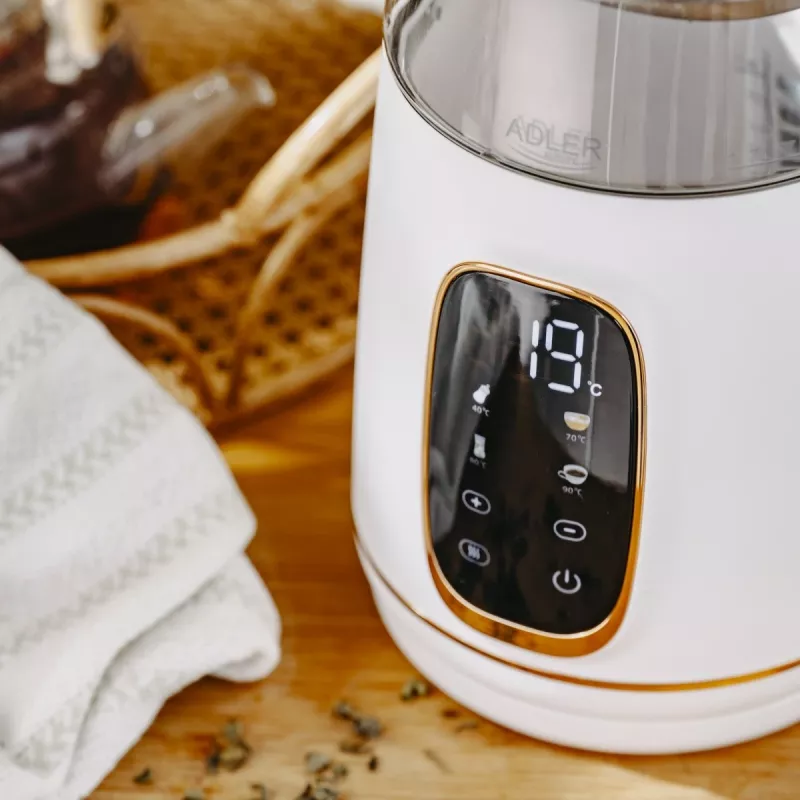 Elektriline veekeetja Adler AD 1305WG — 1,7 l, 2200 W, klaas/plast, valge/kuldne/läbipaistev