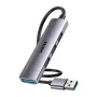 USB-jaotur Unitek H1208CGY01 — 4-pordiline USB 3.0 (5 Gbps), tagasiühilduv USB 2.0-ga, alumiinium