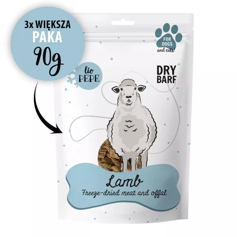 Külmkuivatatud lambaliha koeramaiused PAKA ZWIERZAKA Lio Pepe Lamb XL 90 g — ühe koostisosaga XL tükid