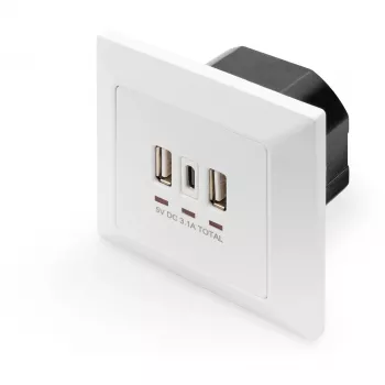 DIGITUS DA-70618 - USB-väljund - USB, USB Type C - 2 USB-porti, 1 USB-C pistikupesa - 3,1 A - RAL 9003, signaalvalge