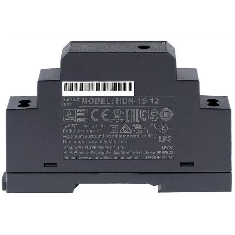 Meanwell MW HDR-15-24 - lülitustoiteallikas DIN-liistule 15,2 W 24 V 0,63 A