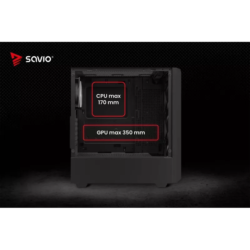 PC kuubikujuline korpus SAVIO Noctis Glass RGB — must, ATX/Micro-ATX, 210×410×450 mm, 3×120 mm esiventilaatorid