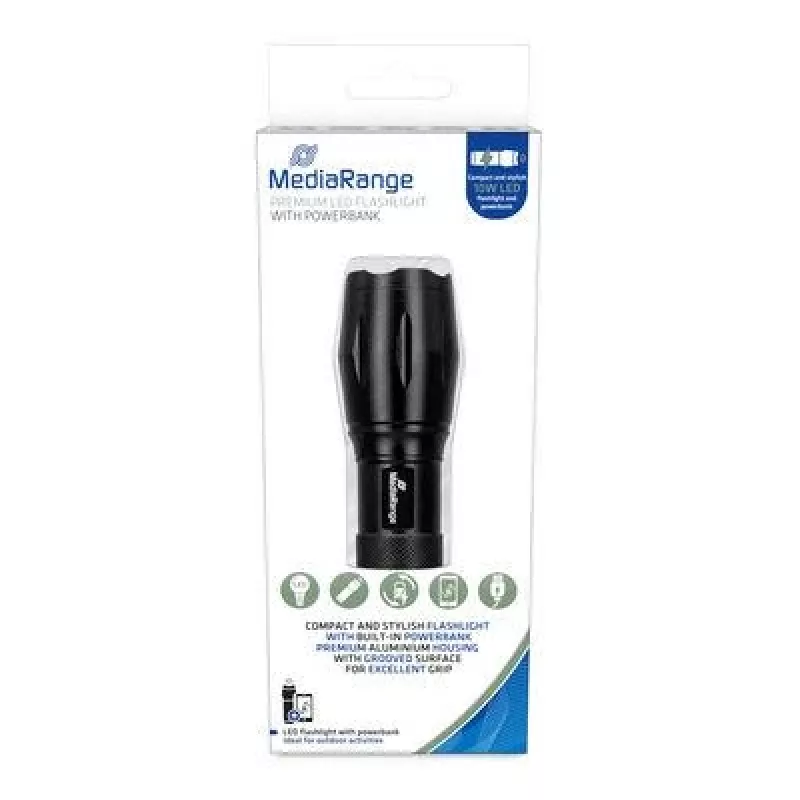 Käsilamp MediaRange MR735 must LED 10W USB laetav