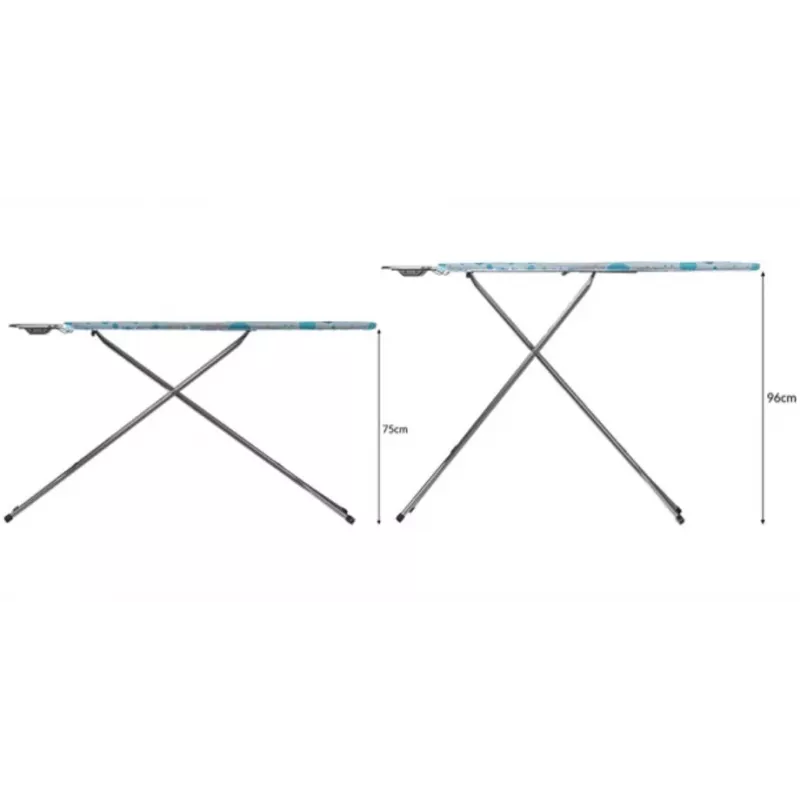 Täissuuruses triikimislaud Vileda 4023103218932 — täissuuruses, roostevabast terasest jalad, laud 1200×380 mm, kõrgus 75–96 cm, kokkupandav, triikrauahoidik
