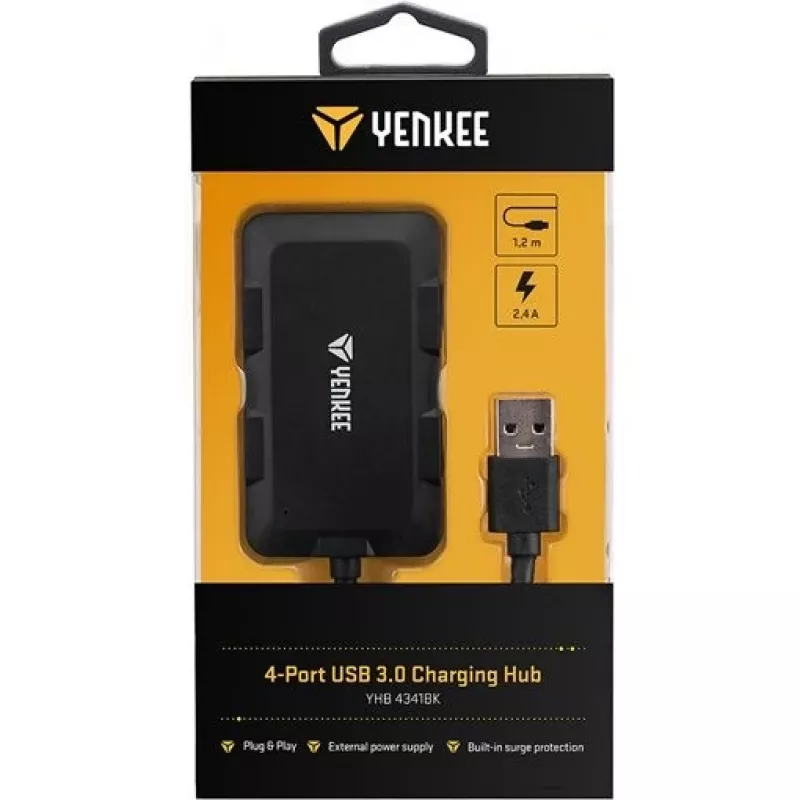 Yenkee YHB 4341BK 4-pordi USB 3.0 laadimisjaotur