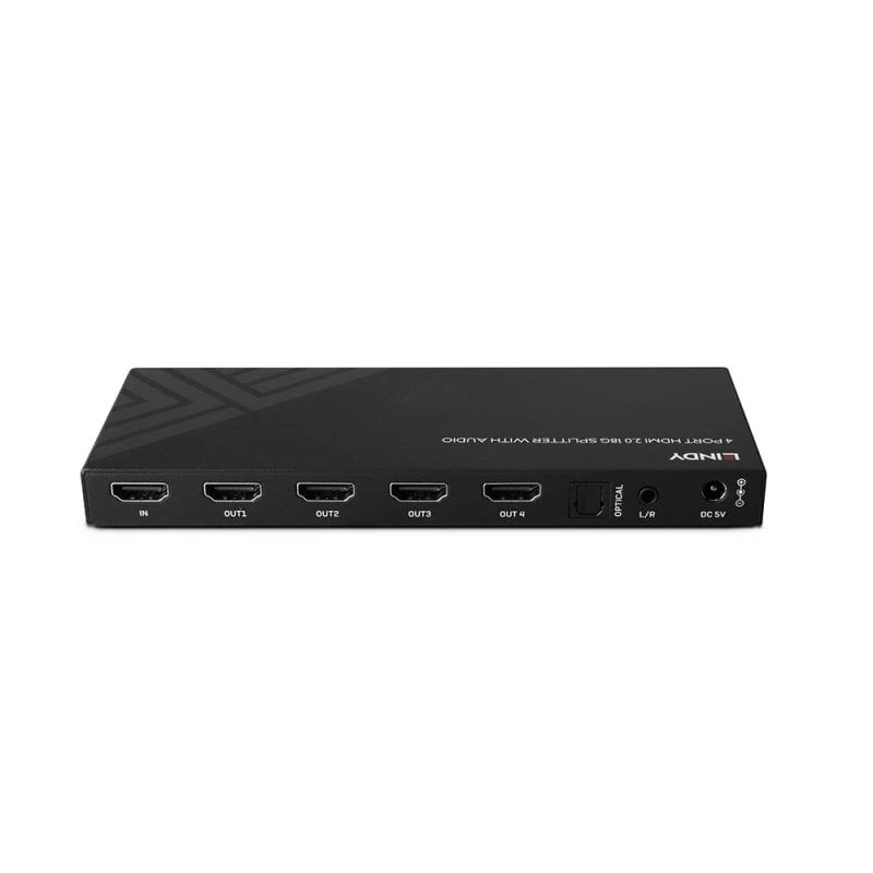 Lindy 4-pordiline HDMI 8K60 jaotur heliga, HDMI, 4x HDMI, 3,5 mm, 7680 x 4320 pikslit, Must, Metall
