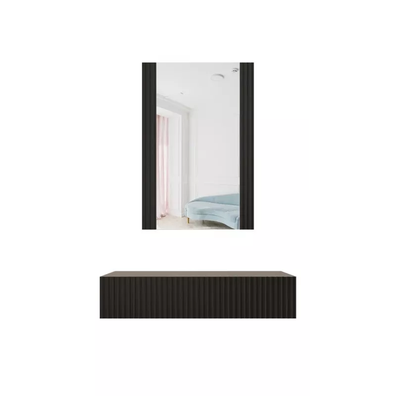 Tualettlaud peegliga cama meble PAFOS 80×41,6×100 cm, MDF raam, 1 sahtel, mattmust
