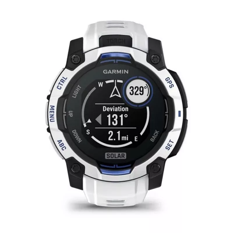 Nutikell GARMIN Instinct 2 45 mm, MIP 0,9 tolli (176×176), GPS, päikeseenergia, silikoonrihm sinine/valge