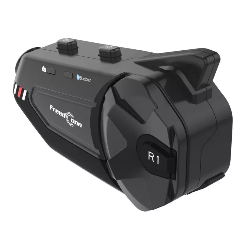 Peakomplekt FreedConn R1 PLUS E mootorratta Bluetooth-sidesüsteem, Bluetooth 5.0+EDR, ulatus 1000 m, IP65, FM, 1080p video, 30 h kõneaeg