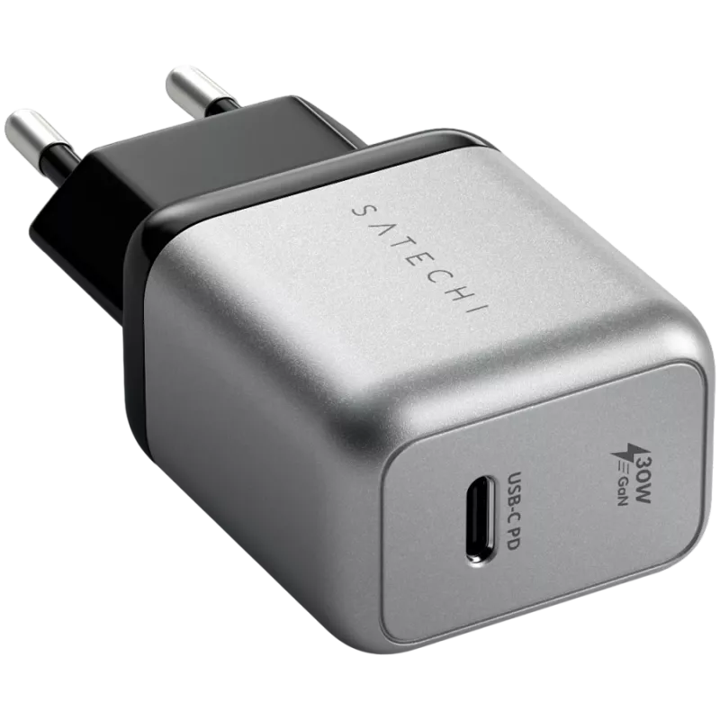 Mobiilseadme laadija Satechi ST-UC30WCM-EU — Universaalne siseruumides kasutatav vahelduvvoolulaadija 1× USB-C, must/hõbedane