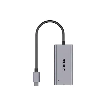 USB-C–RJ45 adapter Unitek U1343AGY01 — 5 Gbps Ethernet, USB-C (isane) RJ45 (emane), hall, 0,15 m kaabel