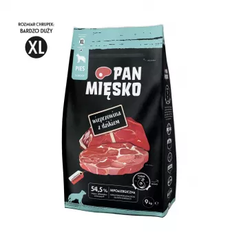 Kuiv koeratoit Pan Miesko Mr. Pork metssea lihaga XL — 9 kg, täiskasvanud suur- ja hiidtõugudele, valk 30%, rasv 21%