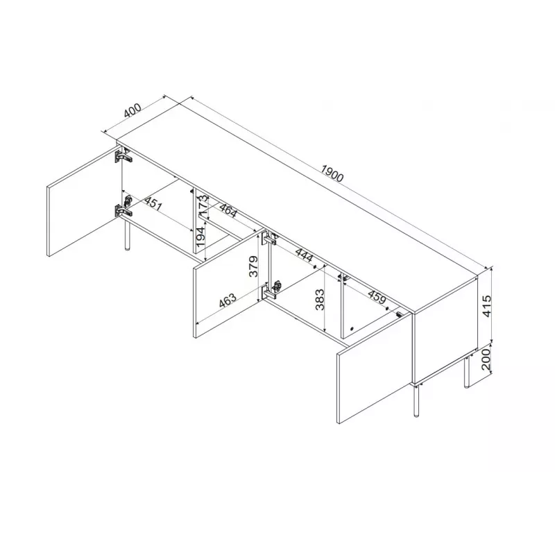 TV-kapp cama meble INSERTO 3D1W 190x40x62 cm kašmiirviimistlus LEDiga