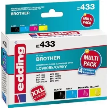 edding printerikassetid EDD-433 must, tsüaan, magenta, kollane, ühilduvad brother LC-980BK/C/M/