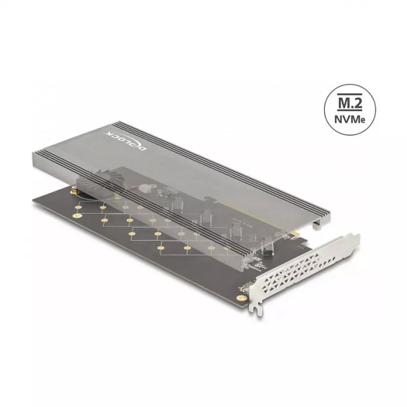 DeLOCK PCI Express 4.0 x16 kaart kuni 4 sisemise NVMe M.2 Key M pesaga koos radiaatori ja ventilaatoriga