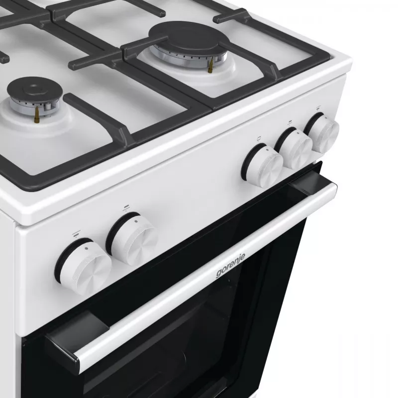 Vabalt seisev gaasipliit ahjuga Gorenje GG5A10WFFM — 4 põletiga pliidiplaat, 70 l ahi, emailitud pealispind, valge
