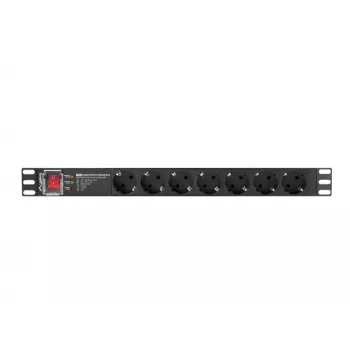 Toitejaotusseade LANBERG PDU-PRO-07F-0200-BK — 1U rack PDU, 7 Type F pistikupesa, 16 A, 2 m kaabel, must
